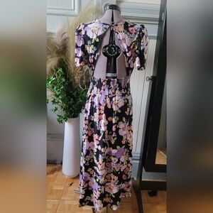 Black floral open back dress